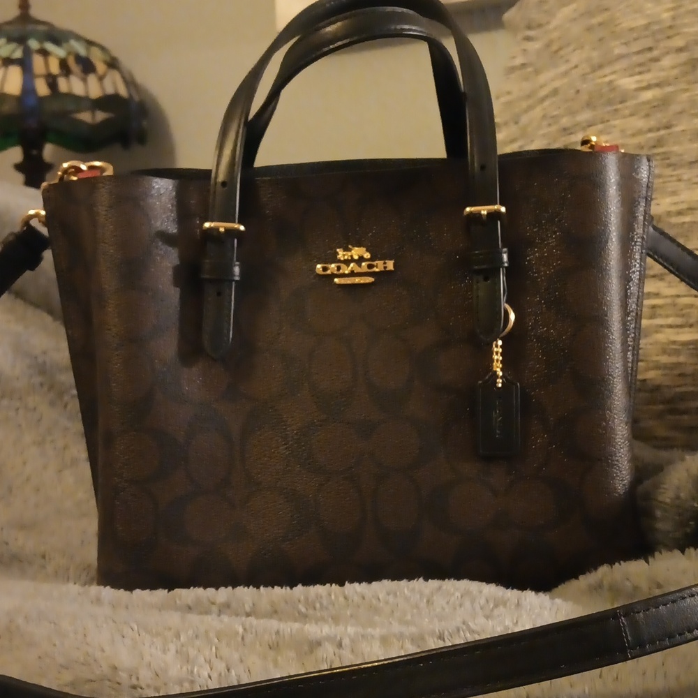 Coach Black and Brown Mollie 25 Signature Tote Bag